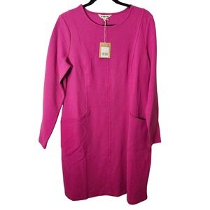 NWT Boden 12 Ellen Ottoman Pink Shift Dress Textured Knit Long Sleeve Pockets